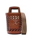 Etro Brown Bucket Bag With Multicolor Shoulder Strap And Pegasus Detail In Perforated Leather In Multicolor