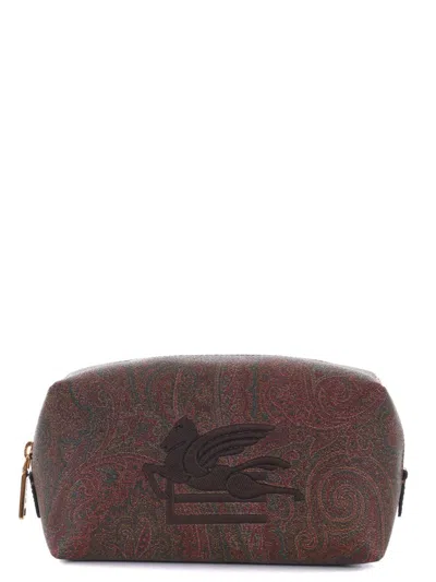 Etro Graphic Print Cotton Blend Cardholder In Brown