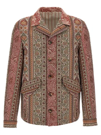 Etro Paisley-jacquard Cotton-wool Blend Overshirt In Brown