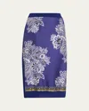 Etro Floral-print Knitted Midi Skirt In Print On Blue Base