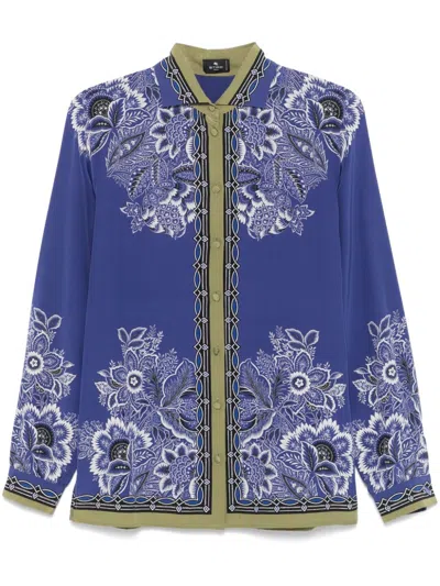 Pre-owned Etro Bandana-print Silk Shirt In Blue