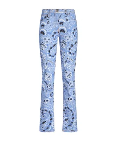 Etro Denim Jeans With Printed Bandana And Paisley In Clear Blue