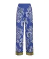 Etro High-rise Bandana Border-print Wide-leg Silk Pull-on Pants In Blue