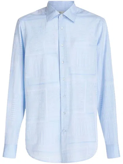 Etro Barcode-print Cotton Shirt In Blue