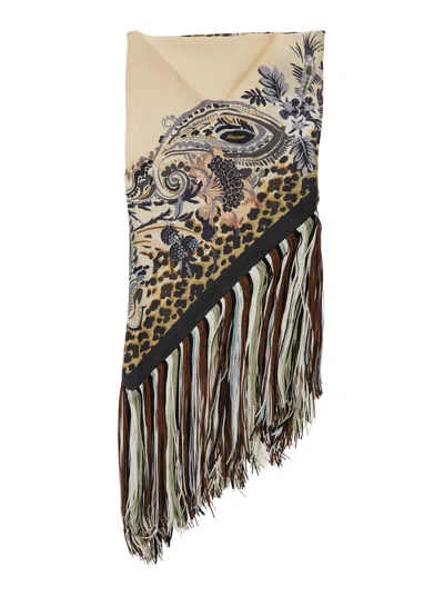 Etro Baroque Ornamental Print Scarf In Black