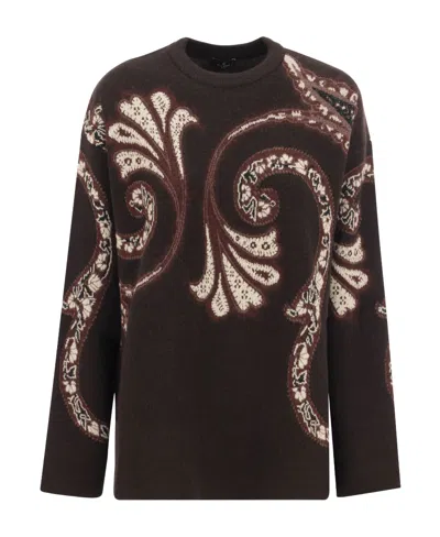 Etro Lavinia Paisley Wool Crew-neck Sweater In Red