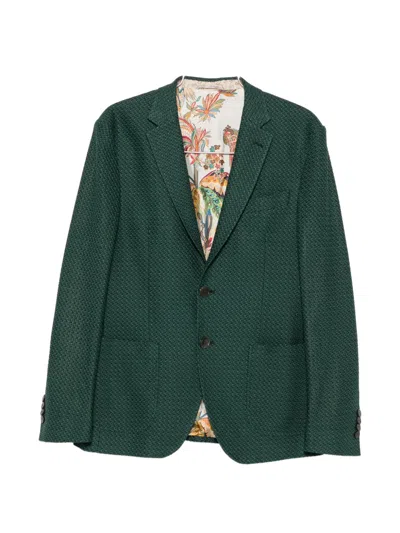 Etro Basket-weave Single-breasted Blazer In Green