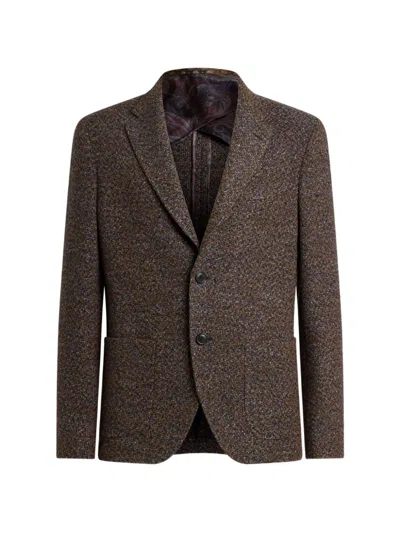Etro Basketweave Single-breasted Jacket In Brown