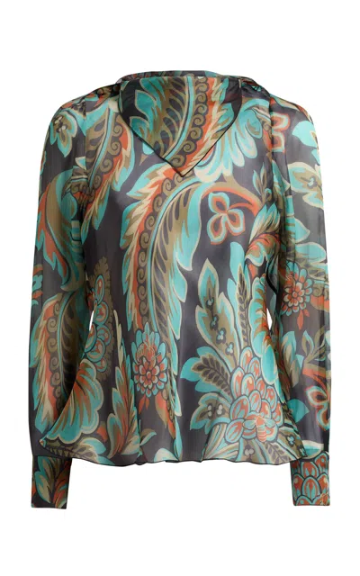 Etro Bat-sleeve Paisley-silk Scarf-neck Top In Multi