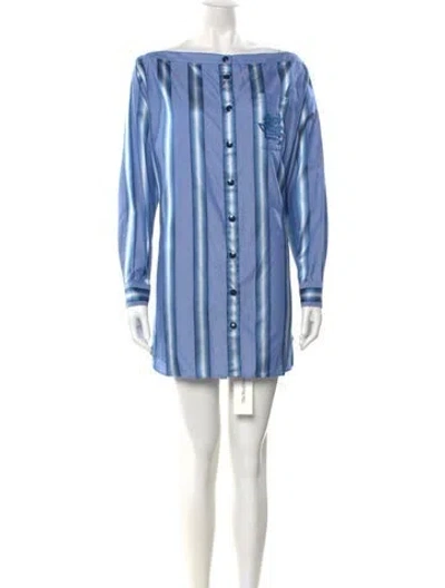 Pre-owned Etro Bateau Neckline Mini Dress In Blue