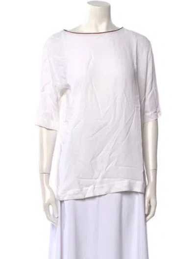 Pre-owned Etro Bateau Neckline Three-quarter Sleeve Blouse In White