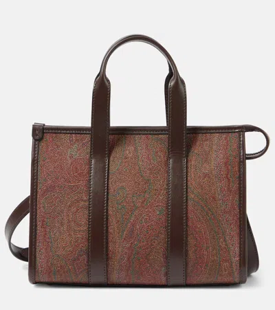 Etro Bauletto Large Paisley Canvas Tote Bag In Brown