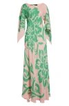 Etro Multicolor Long Dress With Round Neck And All-over Floral Print In Viscose Woman In Pink Floral Print