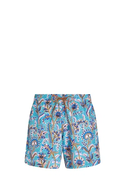 Etro Floral-print Swim Shorts In Light Blue