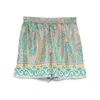 Etro Paisley Silk Shorts With Intricate Hem Detailing In Green/pink