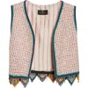 Etro Fringed Embroidered Tweed Vest In Multi