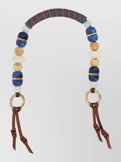 Etro Beaded Keyring Gold Tone Rings Leather Straps In Multi