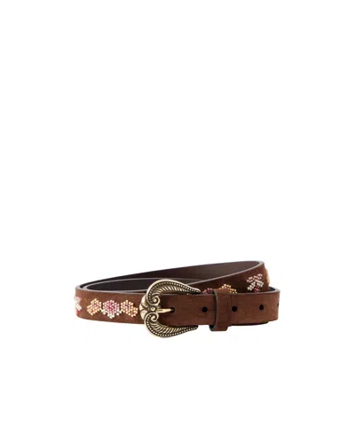 Etro Beaded Suede Belt In Brown