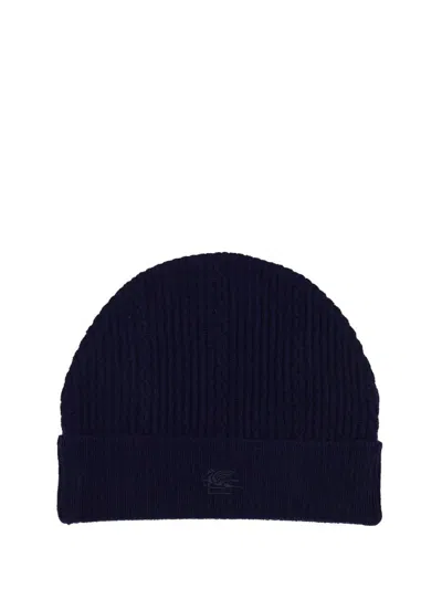 Etro Women's Beanie Hat With Logo In Blue