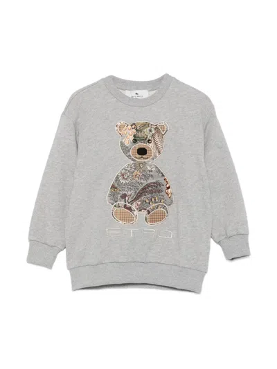 Etro Kids' Bear-patch Logo-embroidered Sweatshirt In Gray