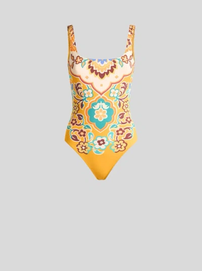 ETRO , BEDRUCKTER BADEANZUG, DAMEN, GELB, GRÖSSE L