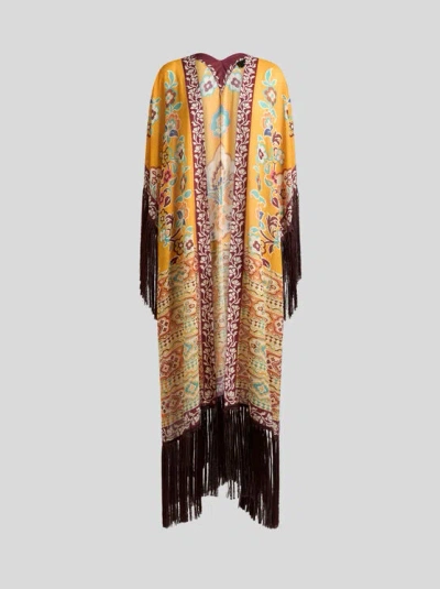ETRO , PRINTED KAFTAN WITH FRINGING, WOMAN, YELLOW