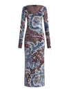 Etro Womens Multi On Blue Floral-intarsia-graphic Plunge-neckline-at-back Stretch-woven Blend Maxi Dress In Blue