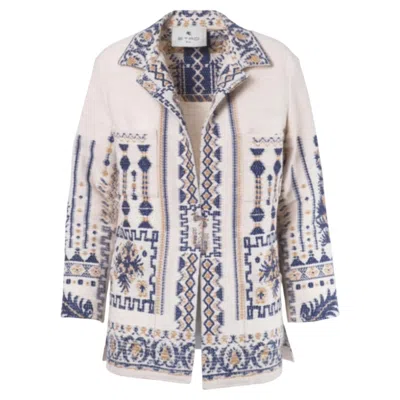 Pre-owned Etro Beige & Navy Jacquard Ethnic Jacket - '20s In Blue