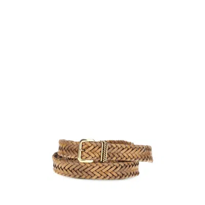 Etro Beige Calf Leather Bos Taurus Regular Belt In Brown