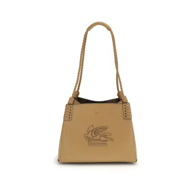 Etro Beige Calf Leather Bos Taurus Shoulder Women's Bag In Sand