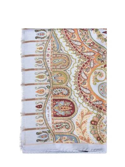 Etro Women Beige Cashmere Blend Floral-pattern Scarf In Multi