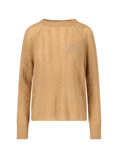 Etro Beige Cashmere Sweater With All-over Cable Knit In Neutrals