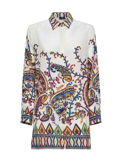 Etro Beige Floral Paisley-printed Crepe De Chine Long Shirt In Multi