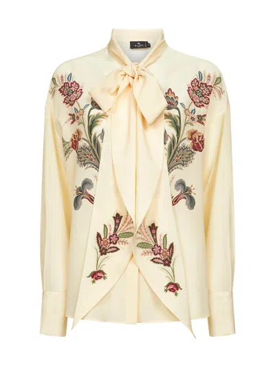 Etro Beige Floral Print Silk Crêpe De Chine Blouse In Neutral