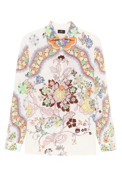 ETRO ETRO BEIGE FLORAL PRINT SILK SHIRT