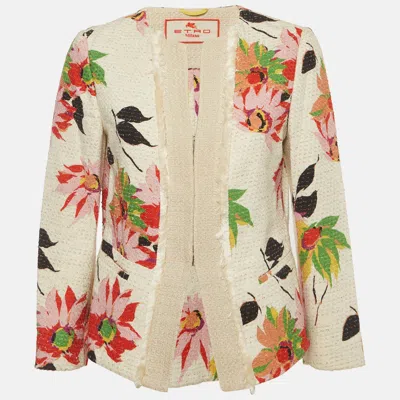 Pre-owned Etro Beige Floral Print Tweed Jacket M In Sand