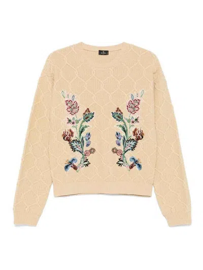 Etro Beige Flower Embroidery Shirt In Brown