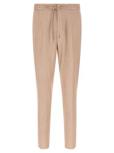 Etro Linen Joggers Button Detail Side Pockets In Neutral