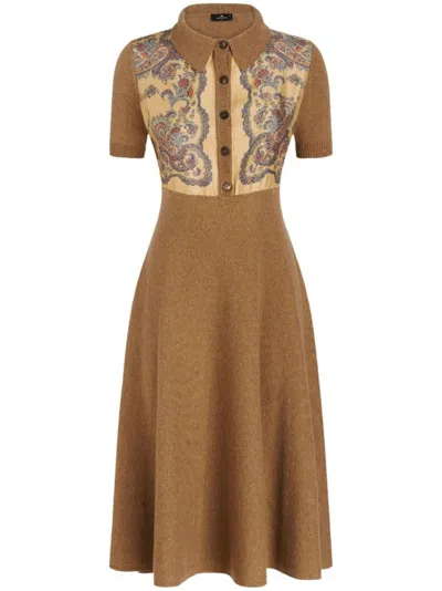 ETRO ETRO BEIGE MIDI DRESS WITH BUTTON-DOWN FRONT