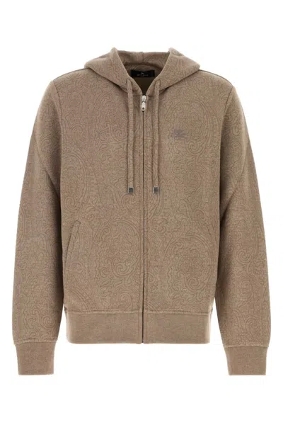 Etro Printed Viscose Crewneck T-shirt Sweatshirt In Brown