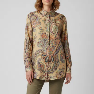 Pre-owned Etro Beige Paisley Print Satin Button Up Shirt Xl In Sand