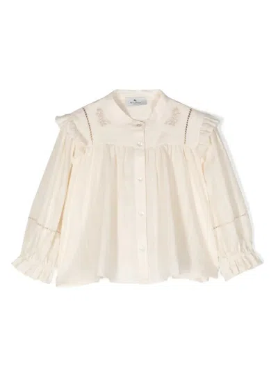 Etro Kids' Ruffled Band-collar Blouse In Neutrals