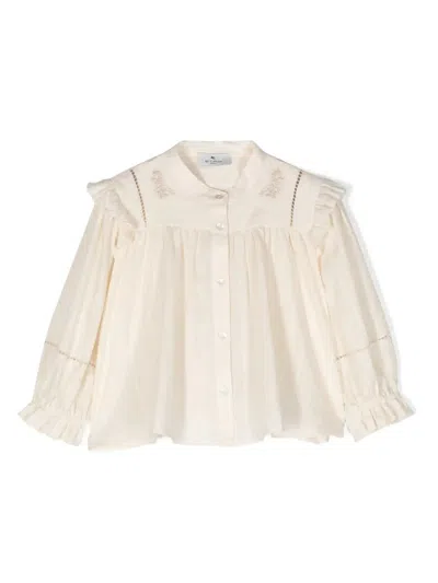 Etro Kids' Ruffled Band-collar Blouse In Brown