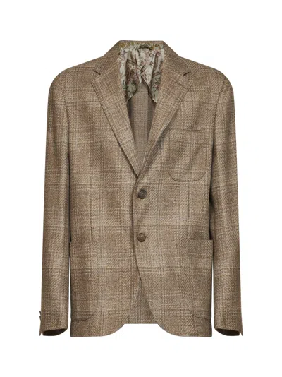 Etro Beige Prince Of Wales Wool Single-breasted Blazer In Brown