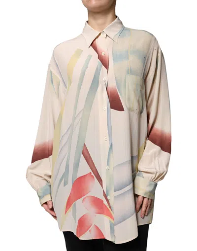 Pre-owned Etro Beige Printed Collared Buttoned Long Sleeves Blouse Women's Top () In Sand