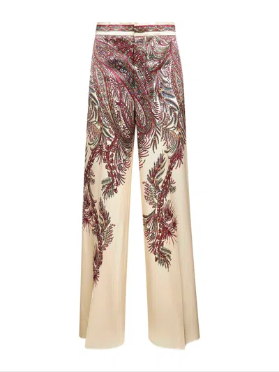 ETRO BEIGE PRINTED ENVERS SATIN PALAZZO TROUSERS