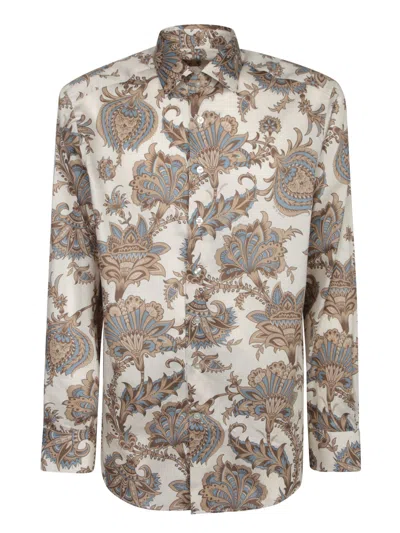 Etro Beige Floral Shirt In Gray