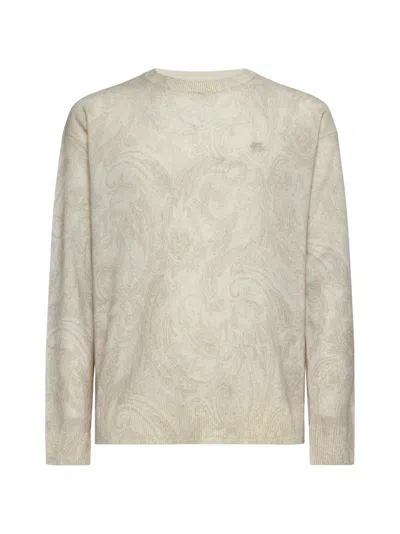 Etro Beige Pullover With Inlaid Paisley Motif In Brown