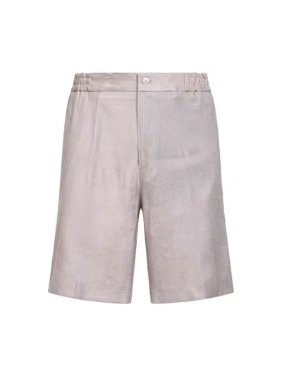 Etro Men Beige Stretch Linen Blend Bermuda Shorts In Gray