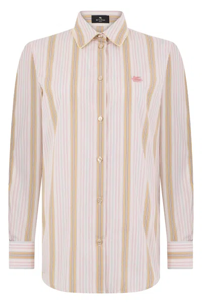 Etro Beige Striped Cotton Long-sleeve Shirt For Women In White